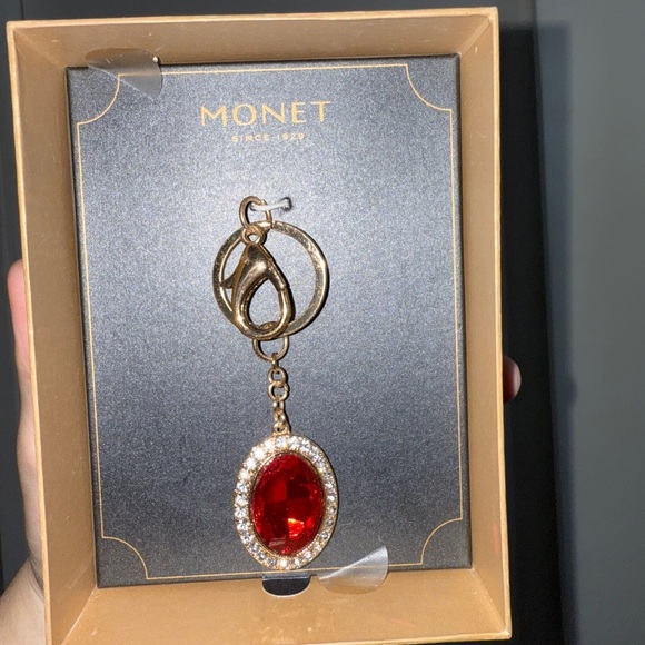 Monet Gold and Red Keychain Pendant - Picture 1 of 3